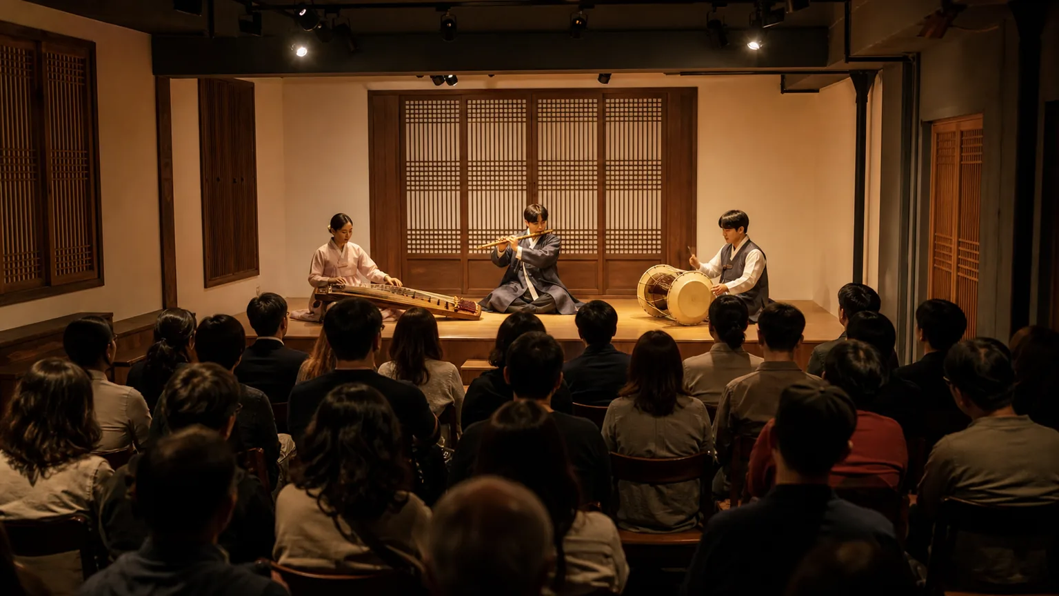 Audience listening to a small traditional Korean music performance