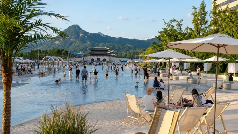 Summer water-play installation near Gwanghwamun Square