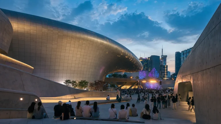 Dongdaemun Design Plaza at a summer evening music festival