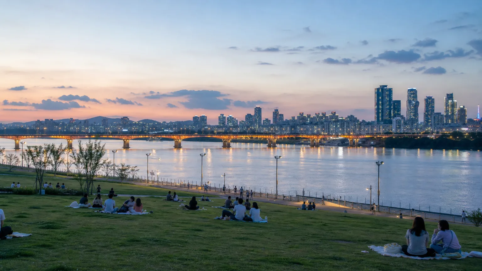 Summer twilight on the Han River in Seoul