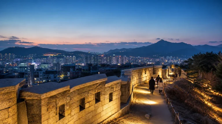 Seoul City Wall at Naksan Park in early evening