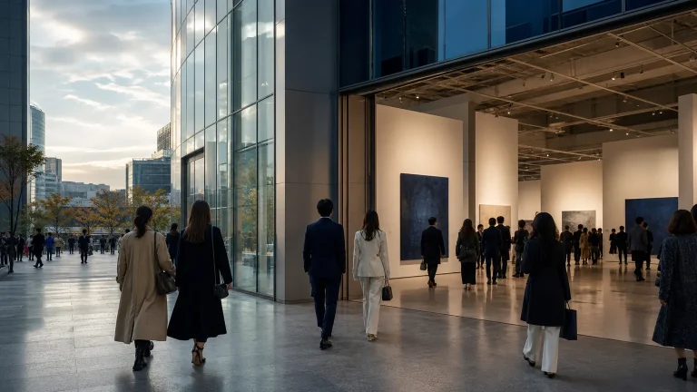 Visitors at a generic contemporary art fair in Seoul
